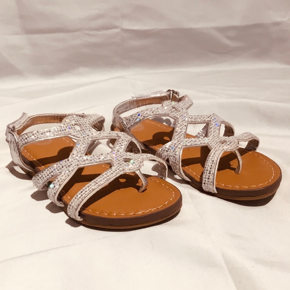 NWOT Wonder Nation Kids Girls Silver Slingback Flat Sandals Rhinestones Bling